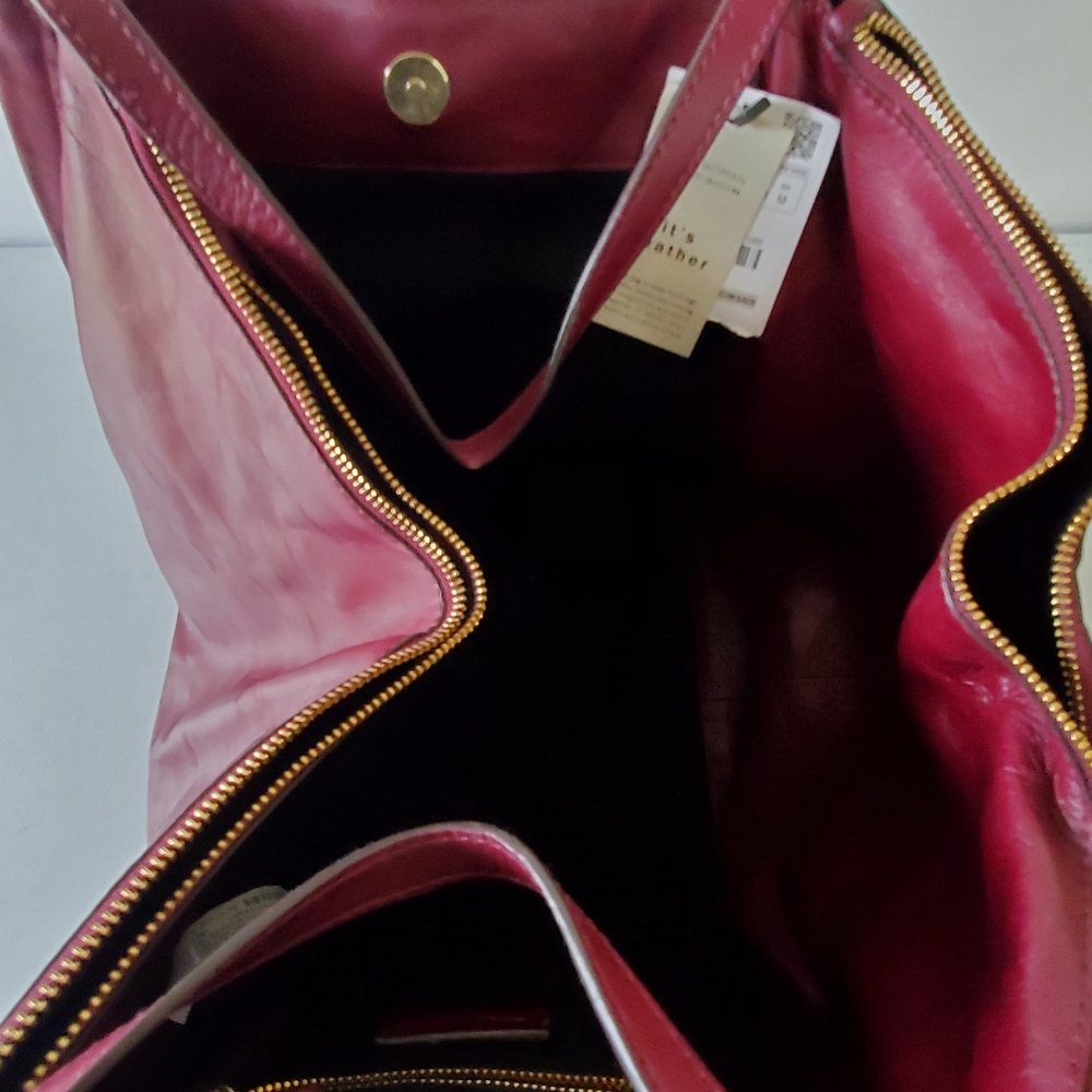 Zara Burgundy Leather Tote Bag - Picture 10 of 13